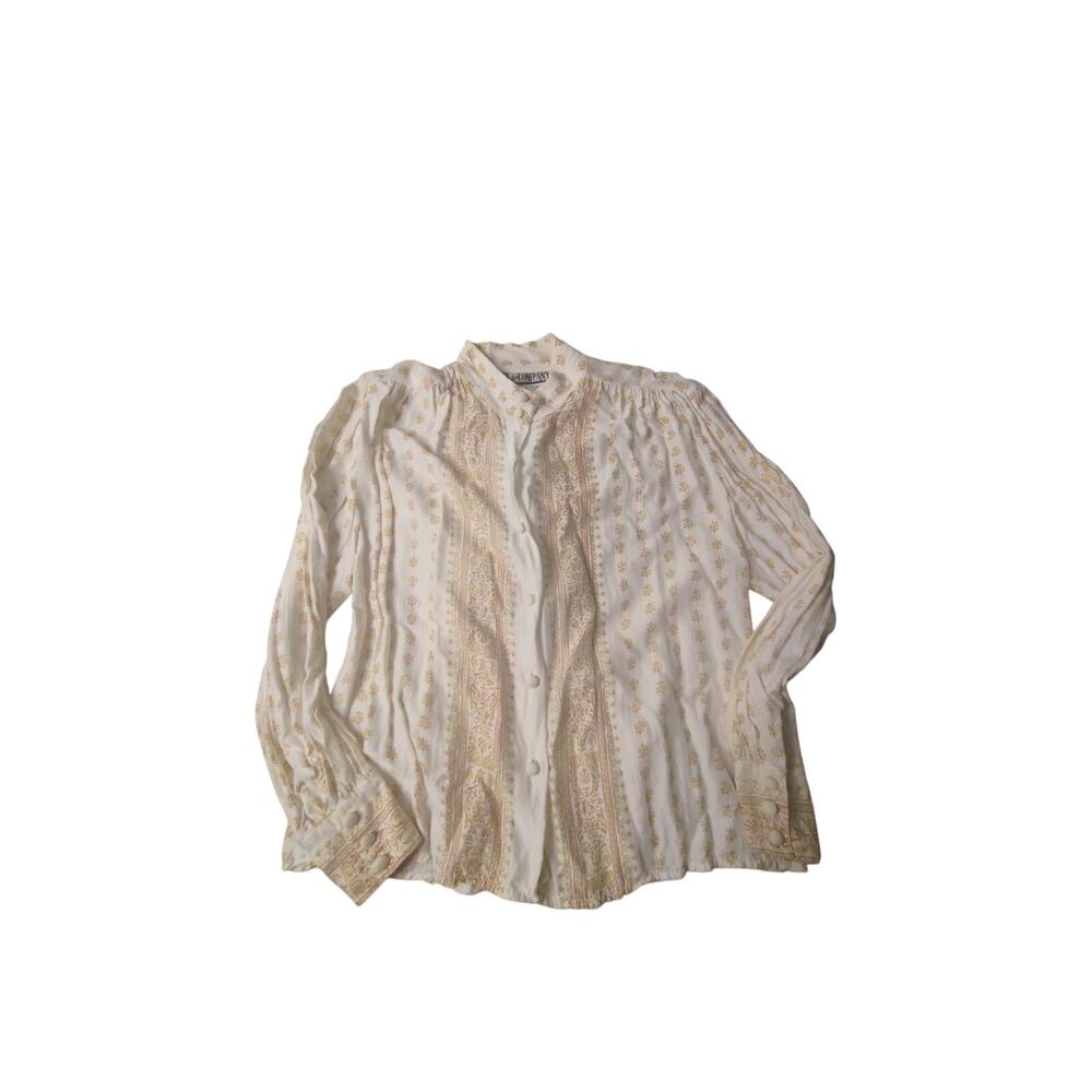 Vintage SK & Company Blouse Pintuck Pleated Floral Stripe Button Up Cream Large